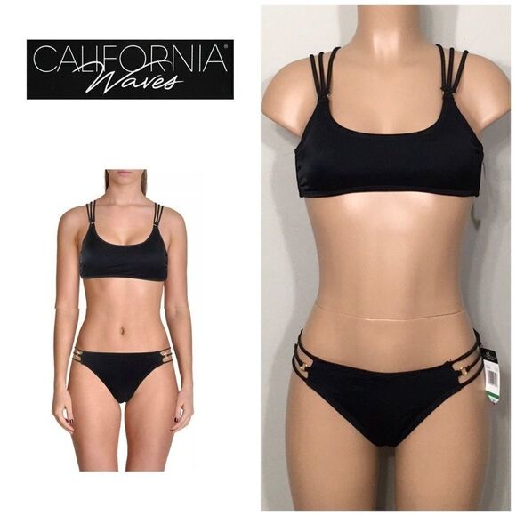New. Black ribbed bikini. M-top/L-bottoms. NWT - Picture 1 of 9